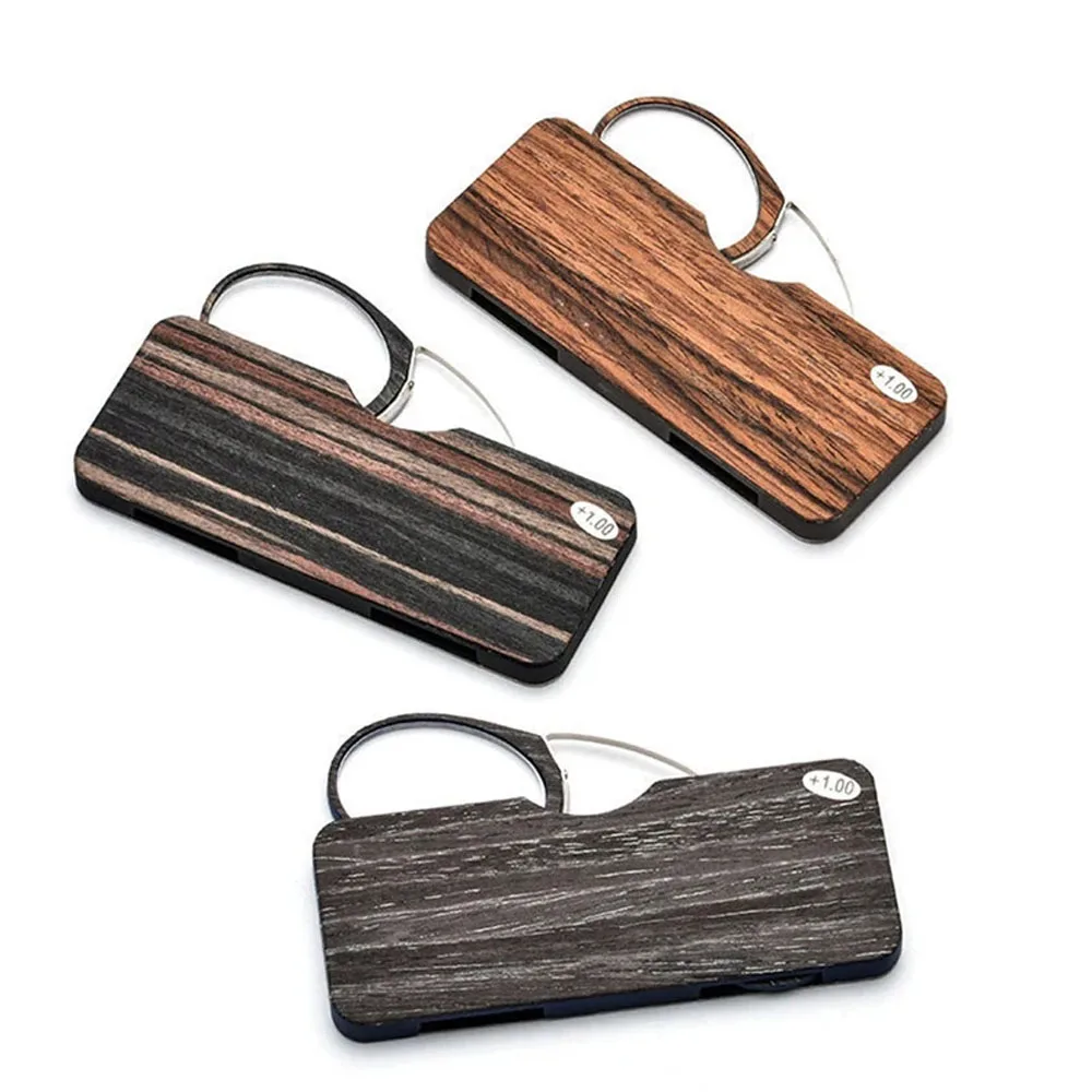 Wood Grain Clip-On Reading Glasses Mini Nose Pince-Nez Readers Portable Rimless Eyeglasses for Men Women