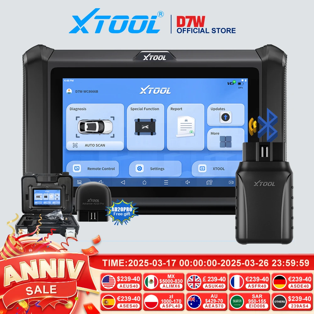 XTOOL D7W D7 BT Bluetooth Diagnostic Tool All System Car Automotive Scanner ECU Coding Bidirectional 36 Resets CANFD DOIP PK D7S