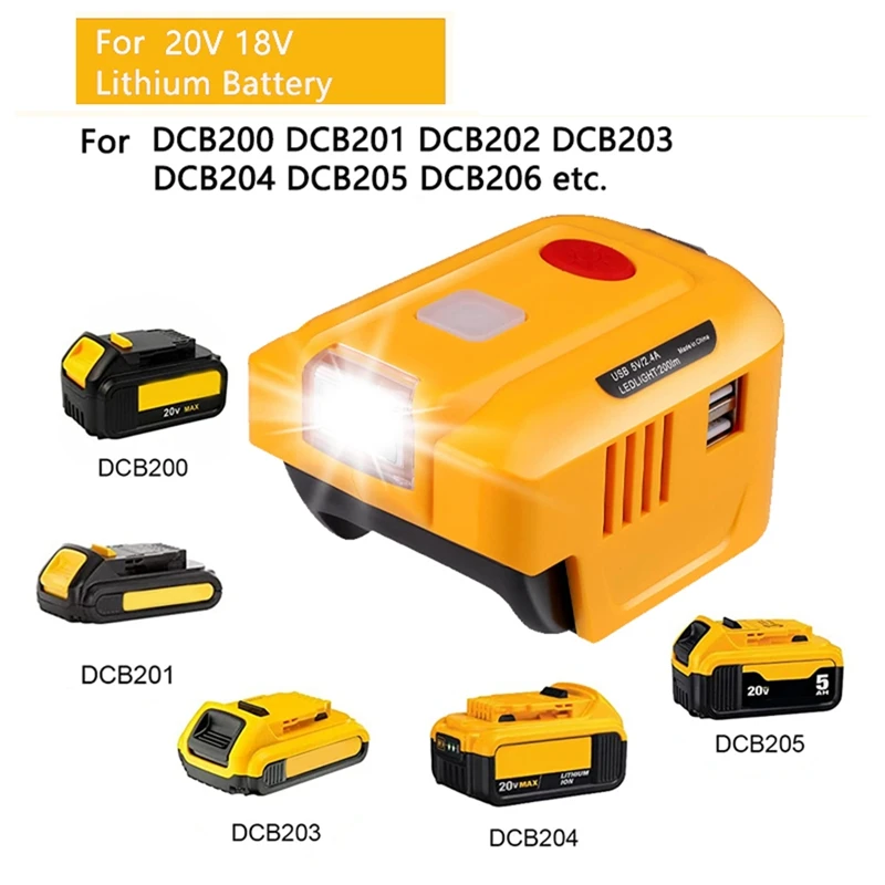 สำหรับ DeWalt 20V 18V เครื่องกำเนิดอินเวอร์เตอร์แบตเตอรี่ลิเธียม220V แบบพกพาอินเวอร์เตอร์สถานีพลังงานพร้อมไฟ LED USB