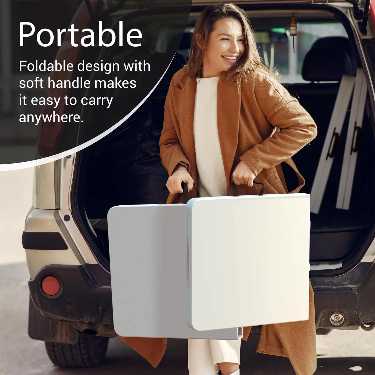 طاولة قابلة للطي بطول 4 أقدام قابلة للتعديل مع مقبض مدمج وأرجل فولاذية | الثقيلة المحمولة | مثالية للحفلات وتناول الطعام وحفلات الزفاف #5