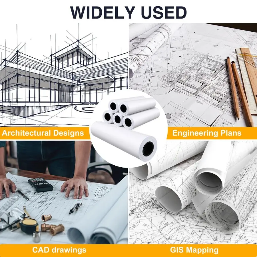 Wide Format Paper,4 Rolls Plotter Paper 36 In x 150 Ft, 20lb CAD Bond Rolls on 2 Core for CAD Printing on Wide Format Ink Jet Pr
