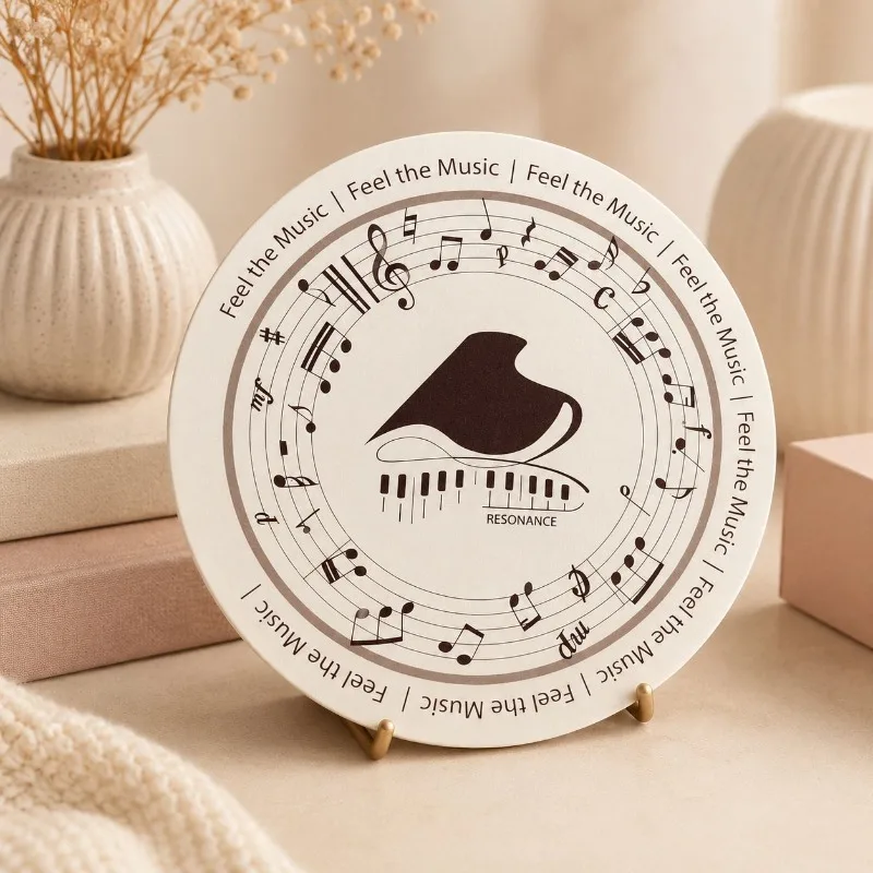 Style Piano Note Round Coaster Placemat Waterproof Heat Insulation Tabletop Mat Music Studio Souvenir Cultural Gift for Pianist