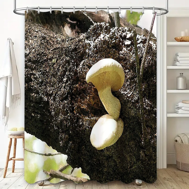 Mushroom Forest Shower Curtain Nature Botanical Floral Bathroom Decor Vintage Rustic Woodland Fern Leaves Washable Set