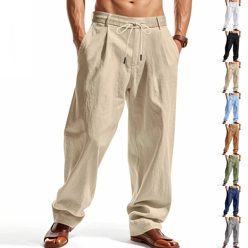Autumn New Product Loose Linen Western Pants Casual Trendy Wrinkled Simple Breathable Sports Straight Pants For Men