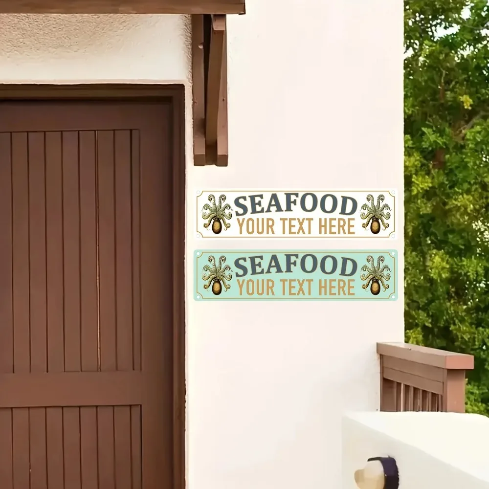 1pc Customizable Octopus Seafood Metal Plaque, Personalized Custom‑Text Vintage Coffee Brown Wall Decor for Restaurant Cafe Bar view 5