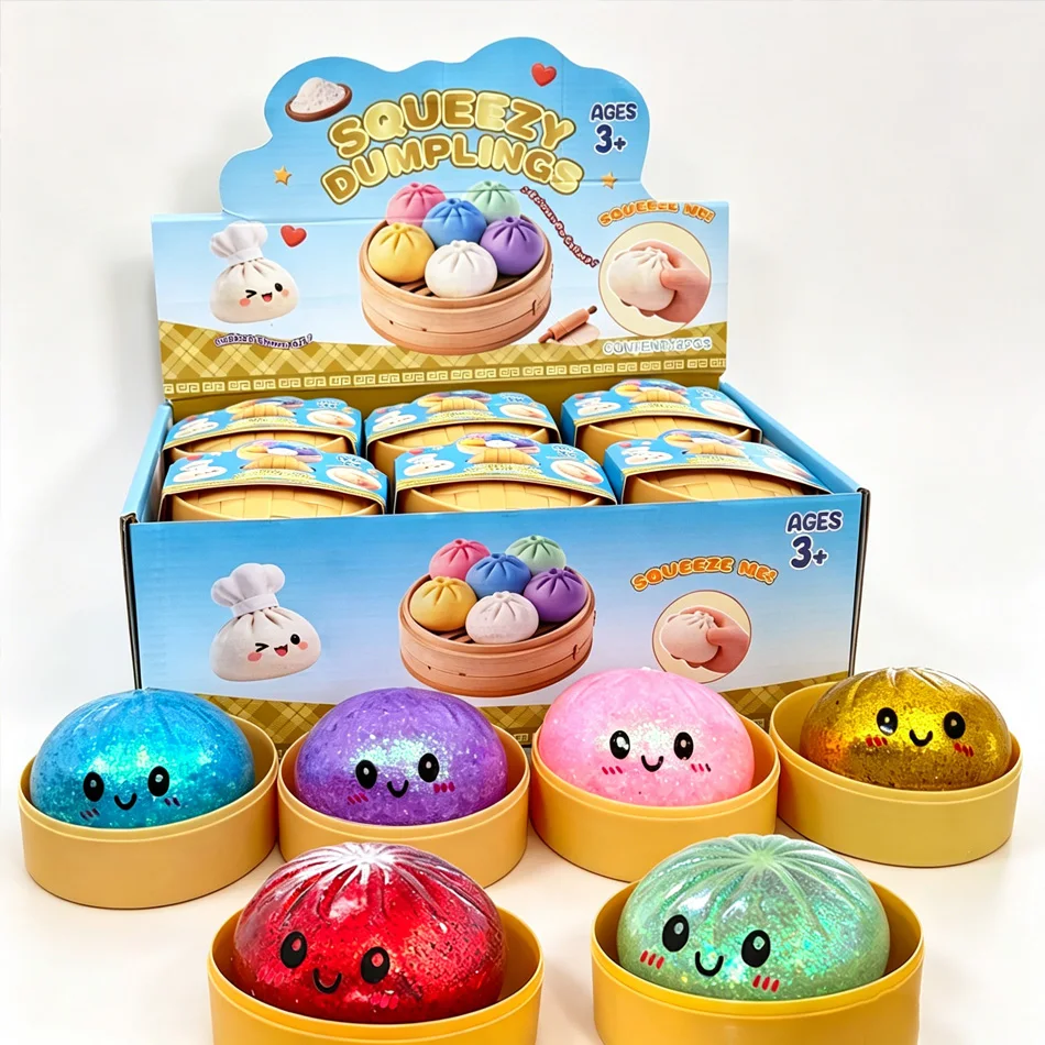 Neu: 1-12 Stück Glitzer-Dumplings, Glitzer-Dumpling-Squishies mit Box, sensorisches Quetschspielzeug zur Stresslinderung