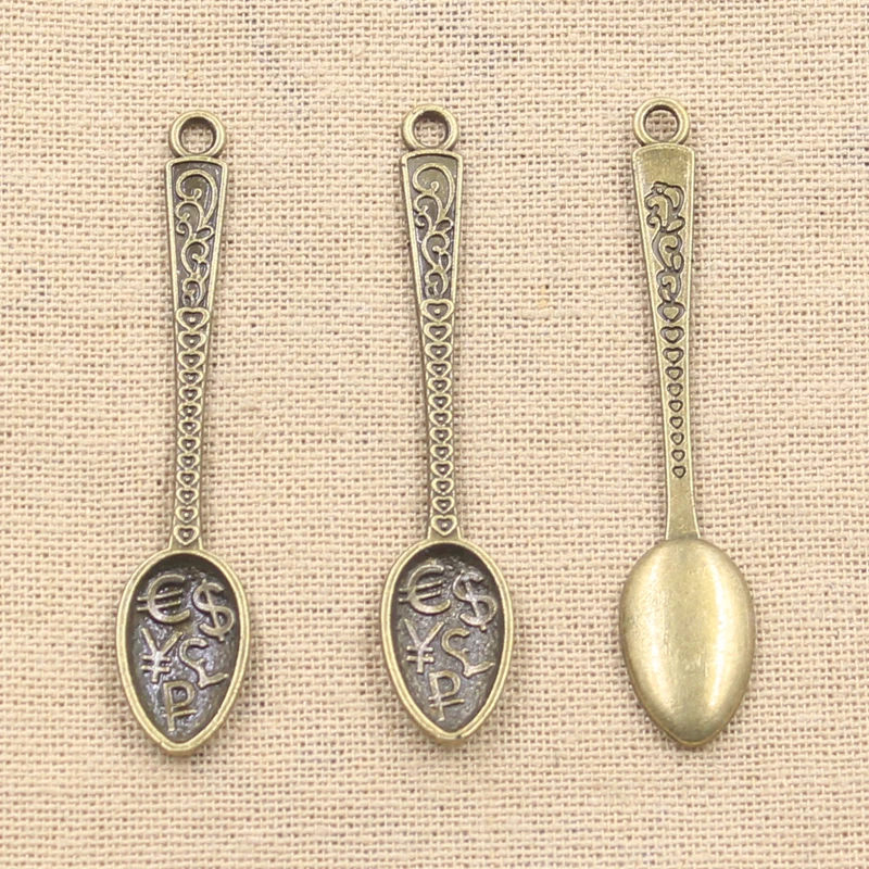 8pcs Charms Dollar Spoon Money 57x12mm Antique Bronze Silver Color Plated Pendants Making DIY Handmade Tibetan Finding Jewelry