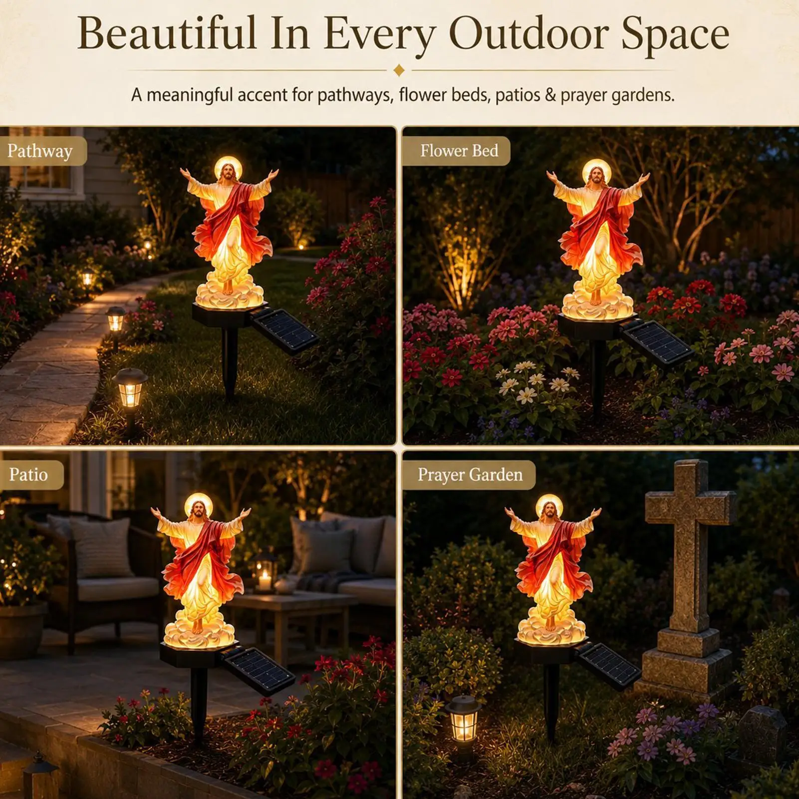Solar Light Jesus Statue Outdoor Religious Resin Sculpture With Stake Solar Garden Stake Light For Yard Patio Deck Porch