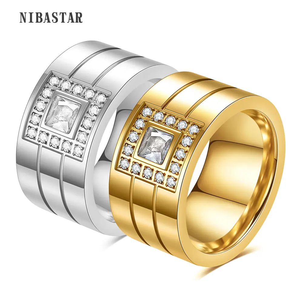 Luxury AAA Zirconia Crystal Finger Ring Gold/Silver Plated Stainless Steel Wedding For Women Size #6-10