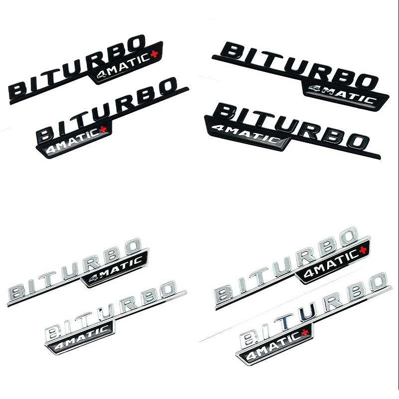 2pcs Car Letters Fender Trim Badge BITURBO 4MATIC Plus Emblem Sticker For Mercedes AMG C43 E43 GLE43 GLC43 W205 W213 Accessories