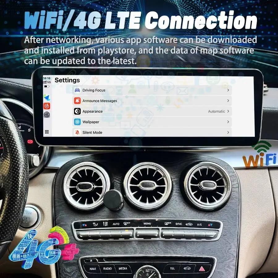 S 14.9inch Touch Screen For Mercedes Benz C-Class W205 GLC X253 GLA CLA Car Radio Multimedia Display Wireless Carplay Head Unit