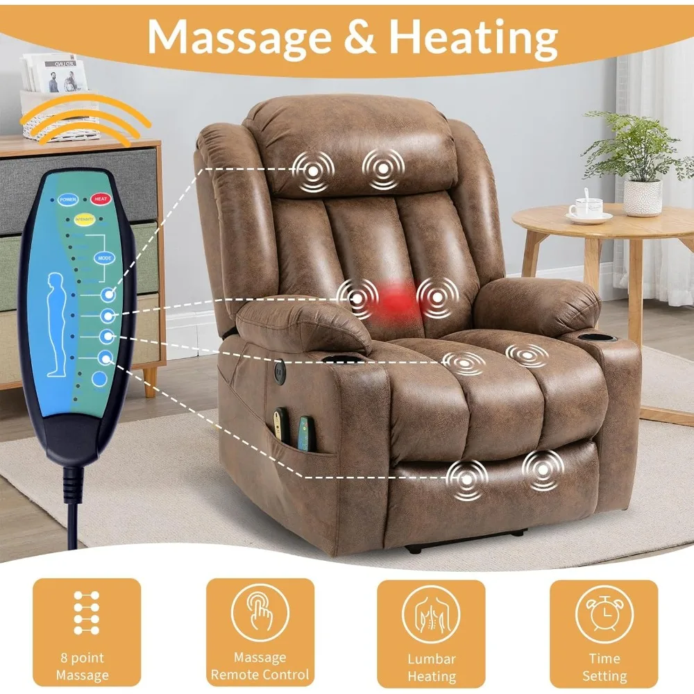 Silla reclinable grande con elevación eléctrica y reposapiés extendido para personas mayores, sofá reclinable grande, Extra grande y ancho para sala de estar