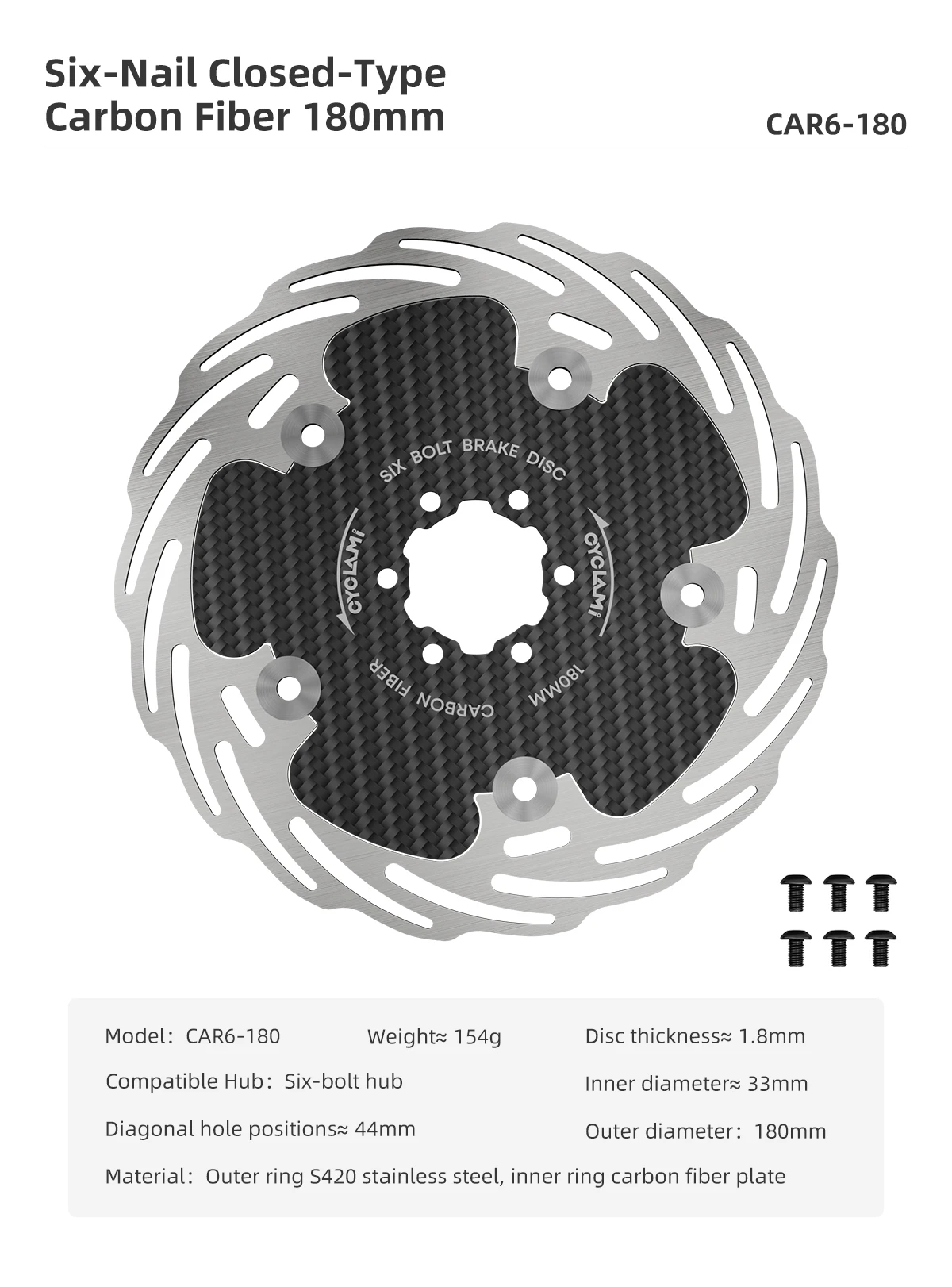 CYCLAMI Fahrrad 160/180 mm Bremsscheibe, schwimmende Kohlefaser, verdickend, eloxiert, schnelle Kühlung, ultraleichte Scheibe – Detail 21