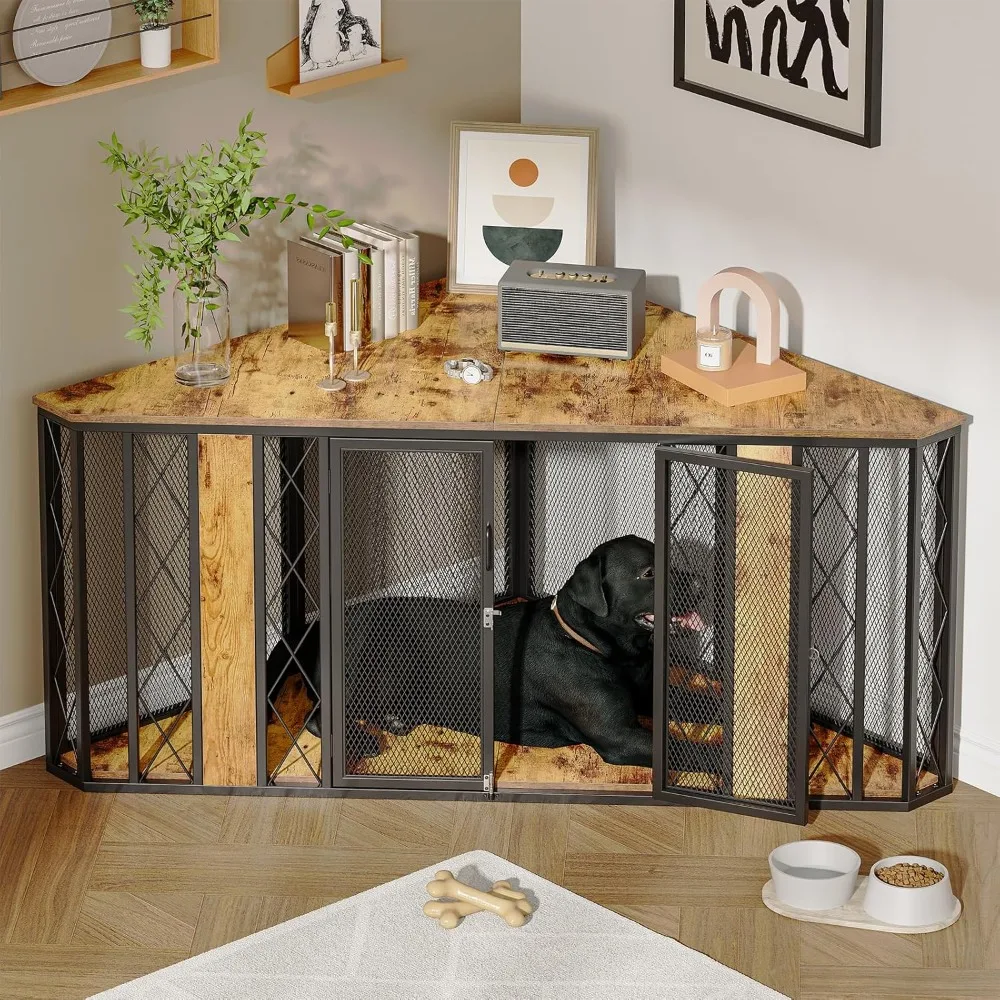 

Corner Furniture Dog Crate 66 Inch Large Dog Kennel Furniture, Decorative Wood Dogs Crate, Heavy Duty Dogs Cage for Small Medium