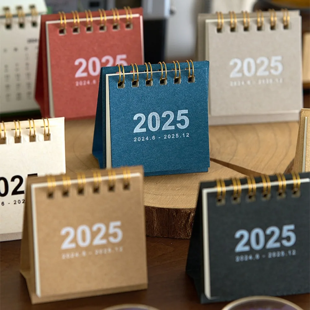 2025 Mini Table Desk Calendar Morandi Table Calendar Desktop Decoration Creative Coil Plan Solid Color Desk Calendar