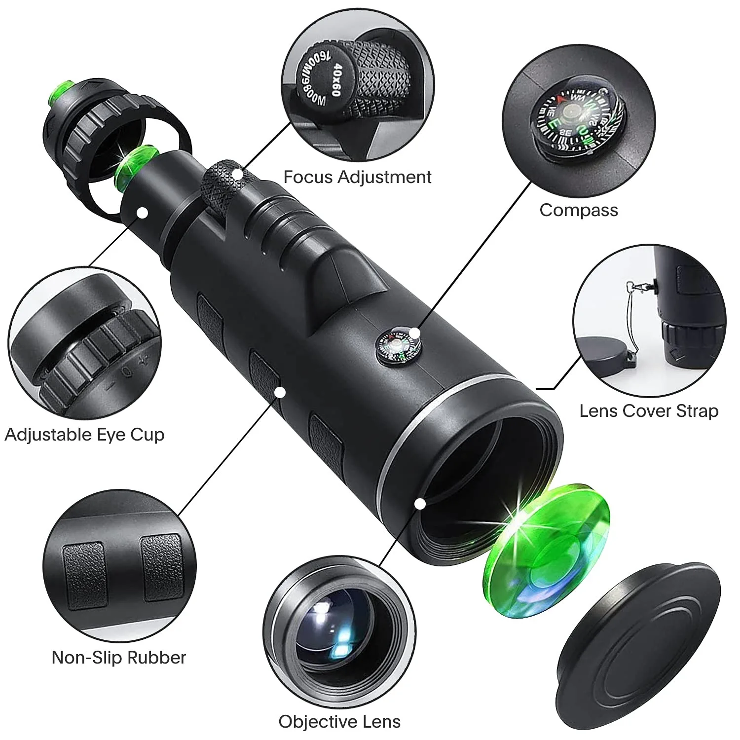 Compact and Portable Monocular Telescope with High Magnification and Built-in Compass for Outdoor Activities Spotting Scopes