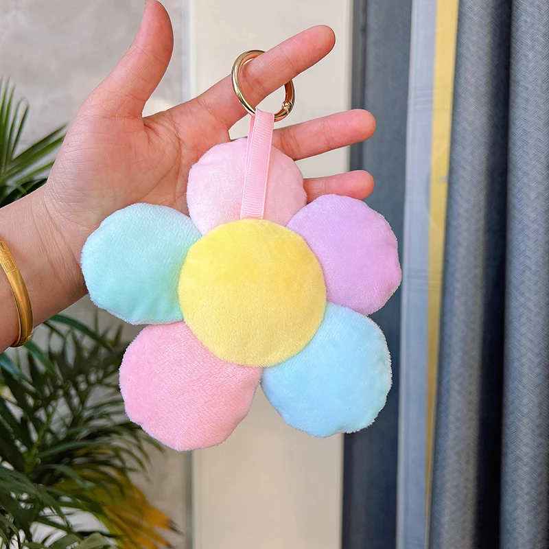 Plush Keychain Pendant Cute Colorful Sunflower Car Keychain Women's Bag Charms Jewelry Backpack Accessories Gifts