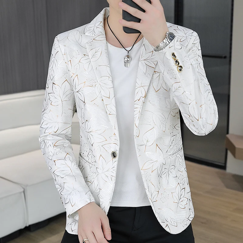 

High-quality, fashionable, stylish, versatile and trendy business casual men's knitted gold-embossed suit
