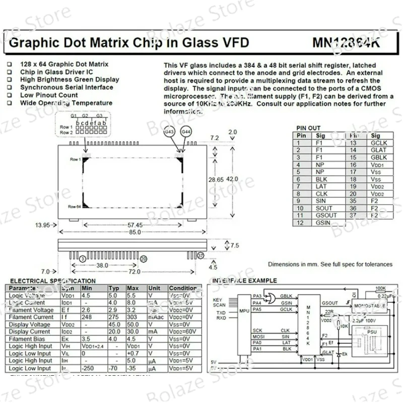 Pantalla VFD Noritake-itron Matriz De Puntos Pantalla VFD MN12864K