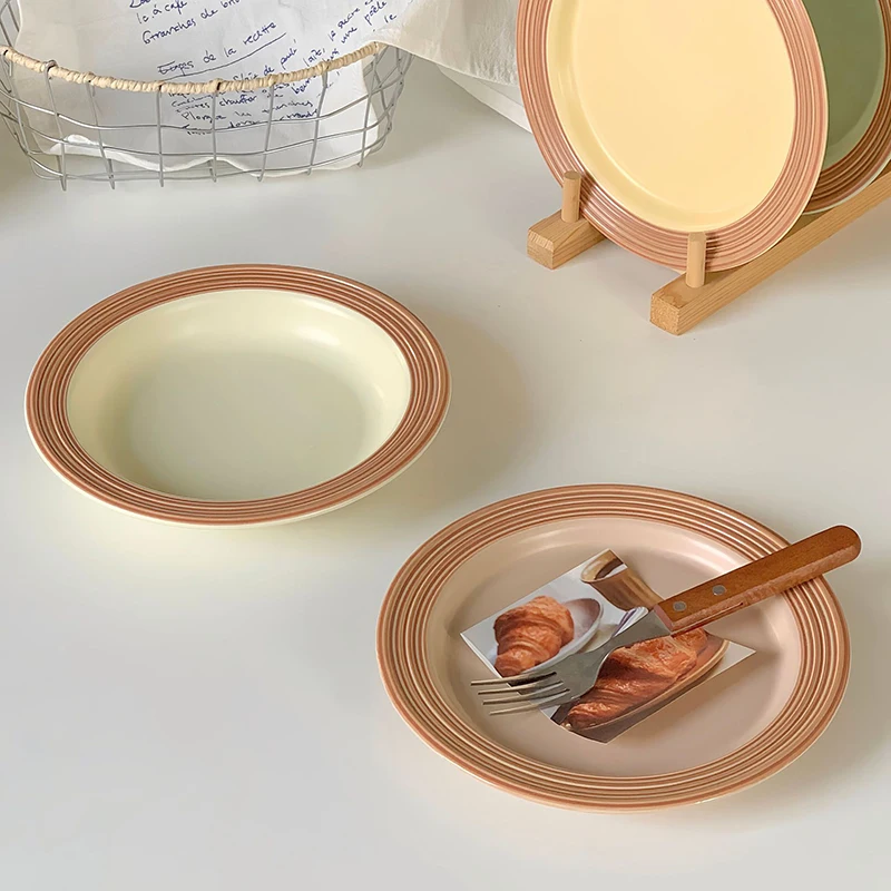 Ceramic Breakfast Plate Exquisite Western Spaghetti Plates Household Soup Tray Creative Contrast Color Steak Dish