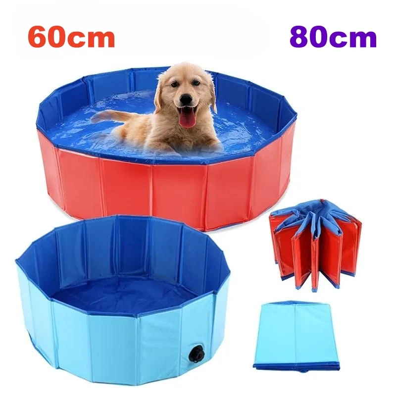 Foldable Dog Swimming Pool Kids Ball Pool Indoor Outdoor Summer Cool Bath Wash Bathtub 60-80cm Diameter Portable Pet Bathing Tub