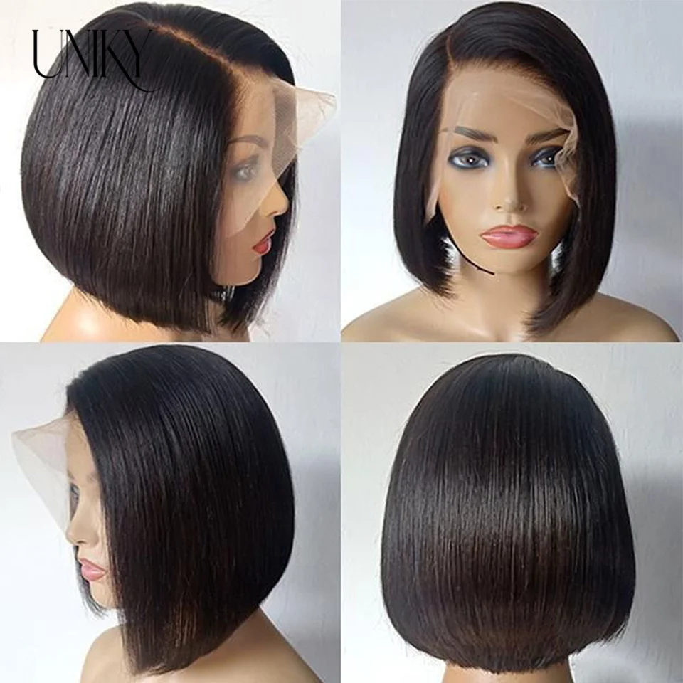 13X4 Lace Front Korte Bob Pruik Recht Natuurlijk Zwart Menselijk Haar Pruiken Voor Zwarte Vrouwen 6X4 Glueless Closure Bob Pruik Braziliaans Haar