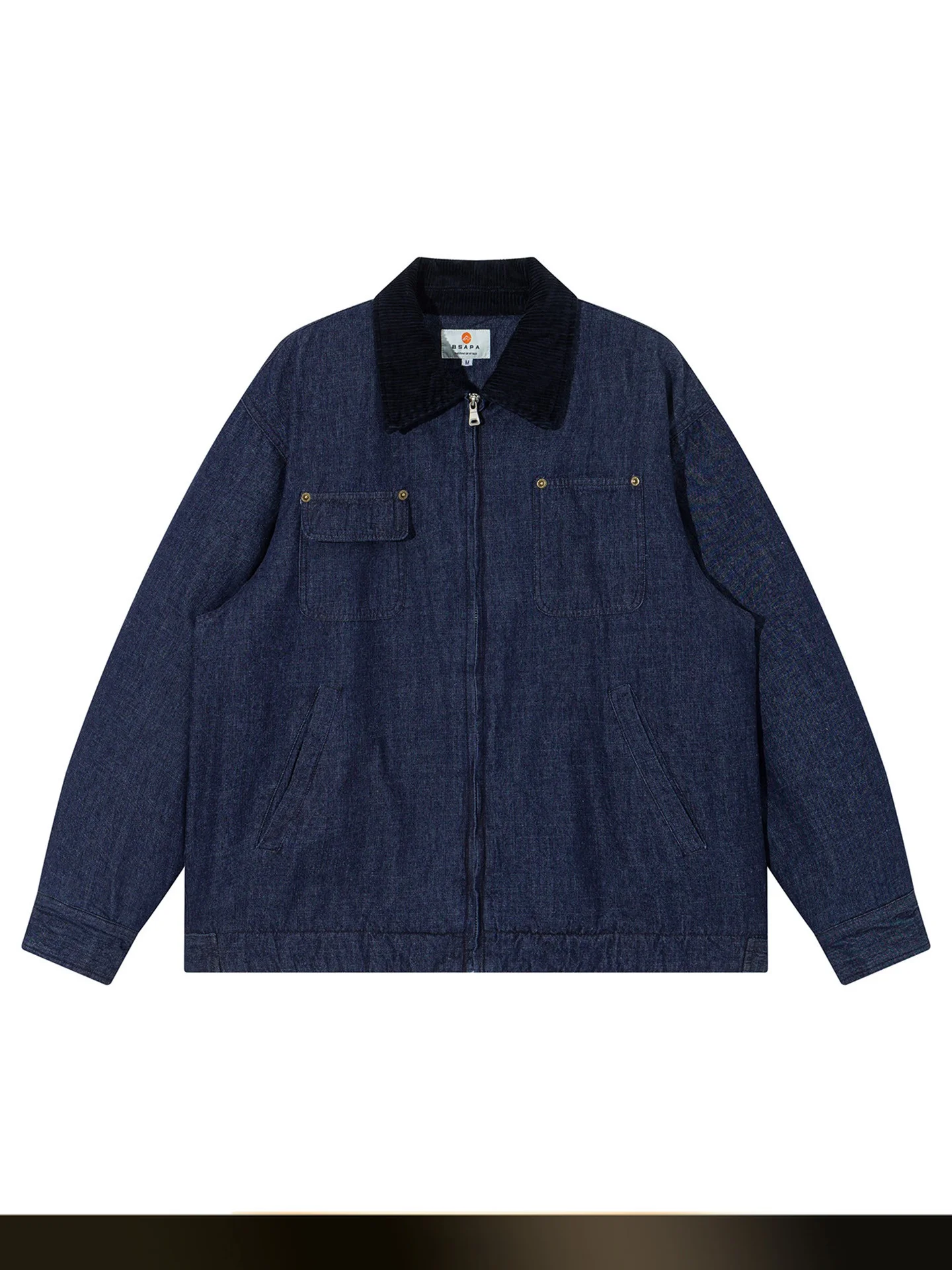 

American Retro Contrast Color Corduroy Patchwork Collar Denim Cotton Workwear Loose Barn Sle Cotton Jaet for Teens
