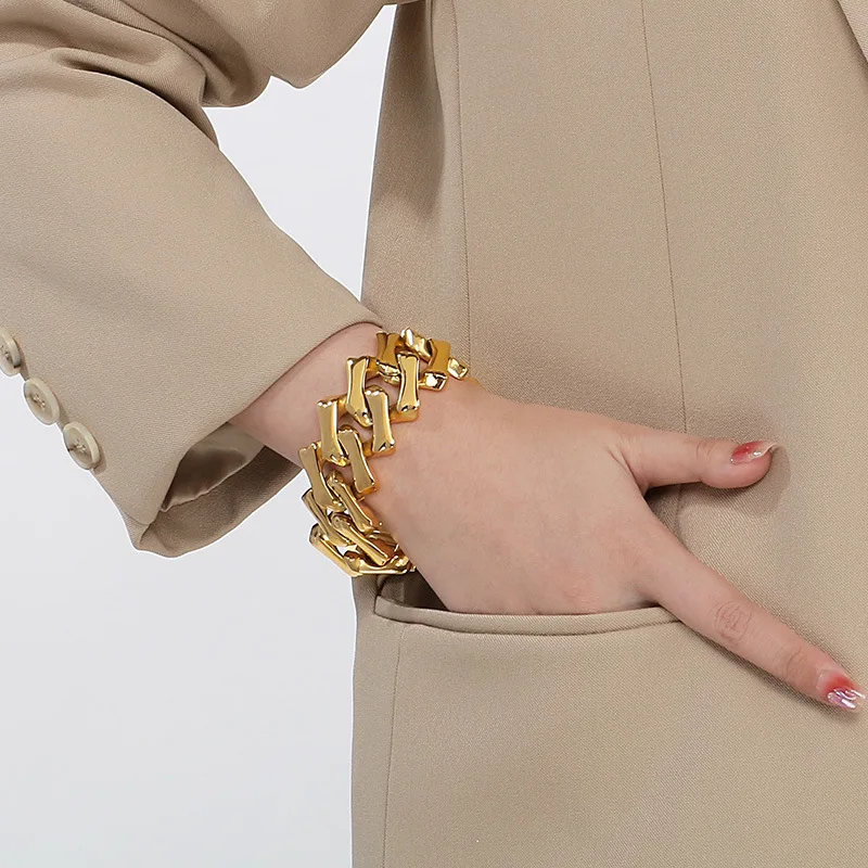 32mm Punk Gold Color Square Cuban Curb Chain Bracelet Necklace Men Women Hiphop Black Stainless Steel Bike Biker Bangle Jewelry