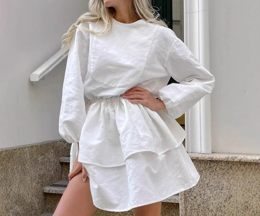 

2025 Summer New Fashion White Linen Dress Women Slim Waist Short Dress