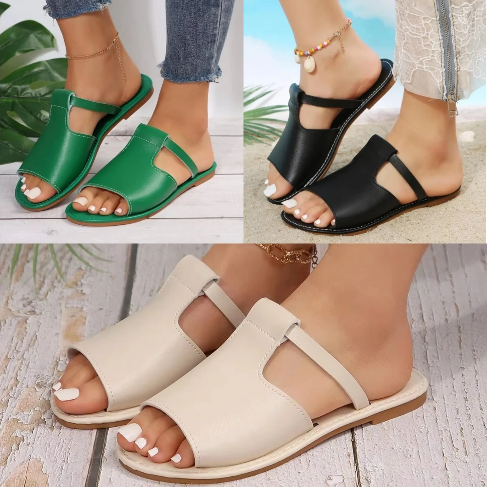 

Women's Fashion Flat Sandals Ladies Casual Cut Out Slide Sandals Open Toe Shoes Female Spring Summer Outdoor Shoes