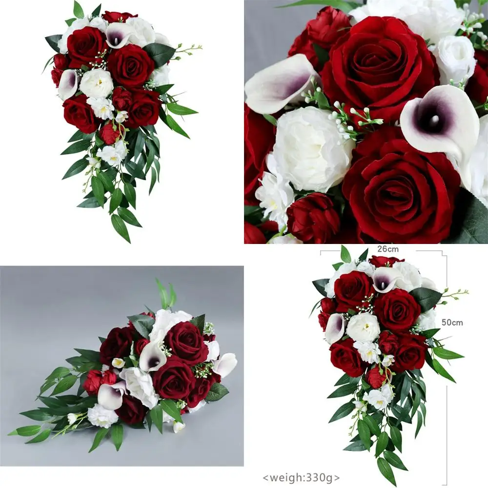 

10.2 Inch White and Burgundy Artificial Calla Lily and Rose Wedding Bouquets