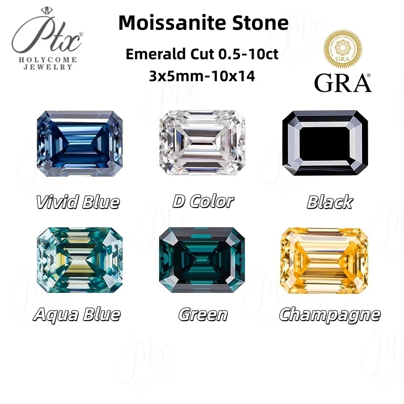 Emerald Cut Moissanite Stone 1ct Green Color VVS1 Lab Grown Super White Pass Diamond Tester Jewelry for Woman Bead Wholesale