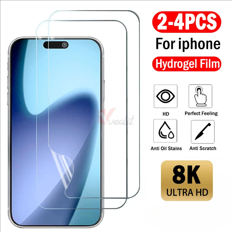2-4pcs Full Cover Hydrogel Film for iPhone 17 15 14 13 12 11 Pro Max Screen Protectors for iPhone 16 Plus 16e 17 Air not glass