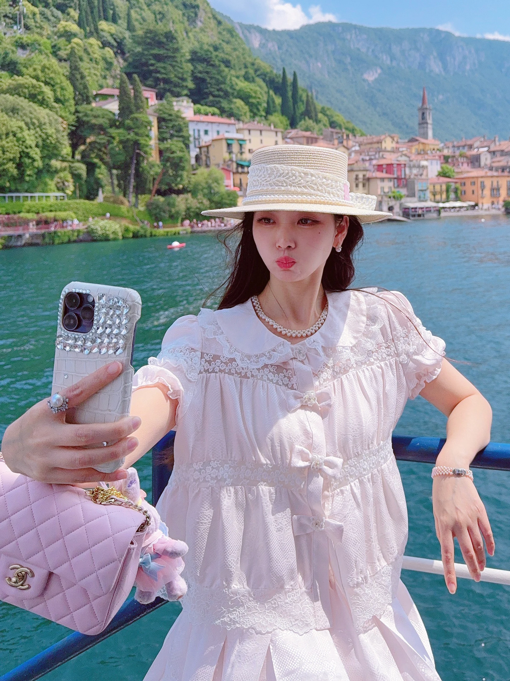 

Женская блузка MissLuxury Sweet Heart Cake Silk Doll Collar с коротким рукавом, милый дышащий топ свободного кроя для лета