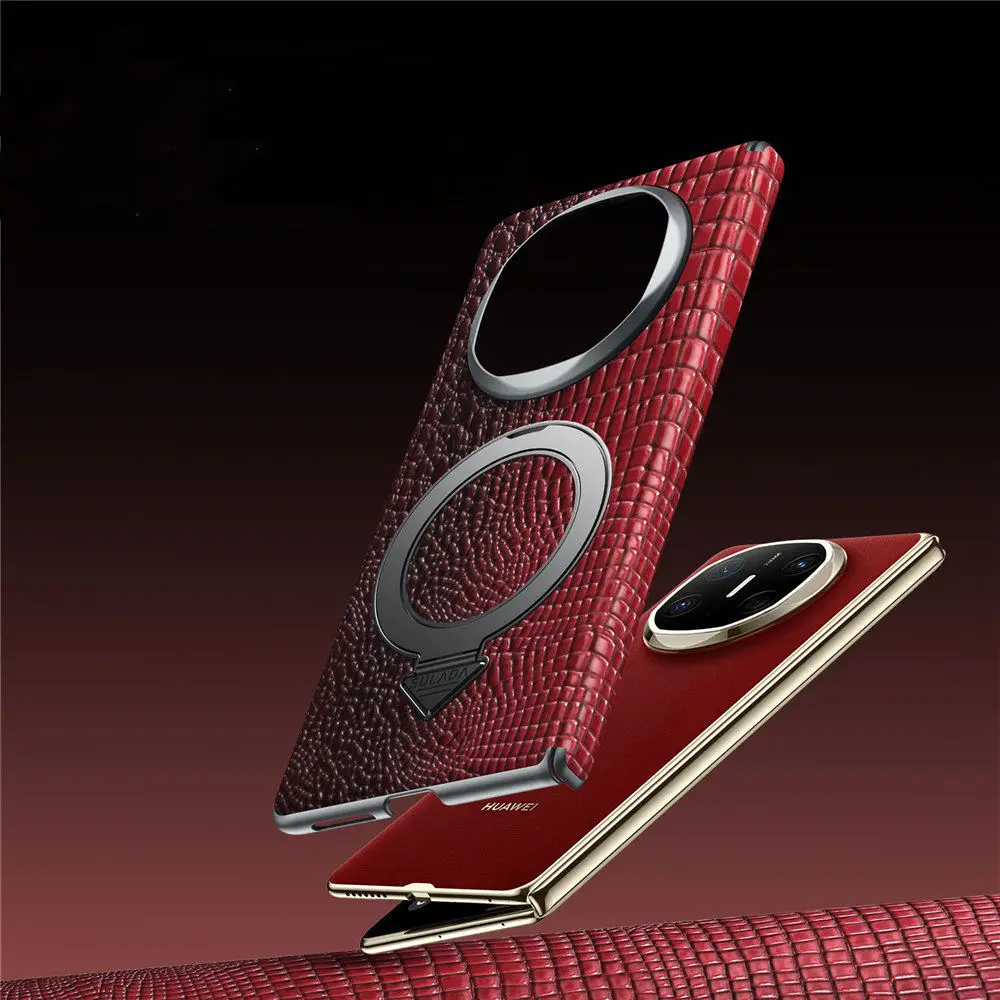 

Premium Natural Cowhide Leather Crocodile Case For Huawei Mate X5 X6 Hinge Bracket Back Cover