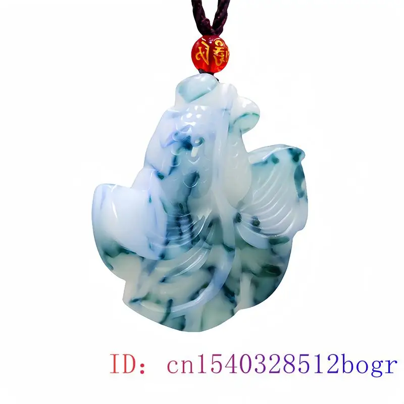 Cyan White Real Jade Goldfish Pendant Necklace Gemstone Stone Carved Jewelry Natural Fashion Men Talismans Luxury Vintage