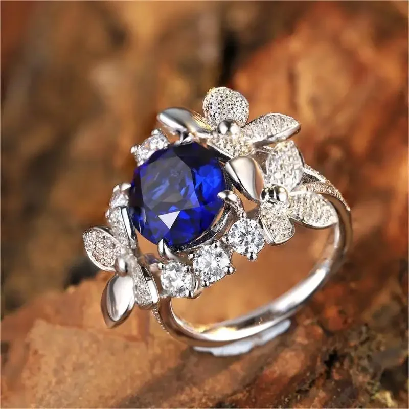 RUIF 2024 High Quality S925 Silver  Lab Grown Blue Sapphire Rings Engagement Wedding Party Gifts