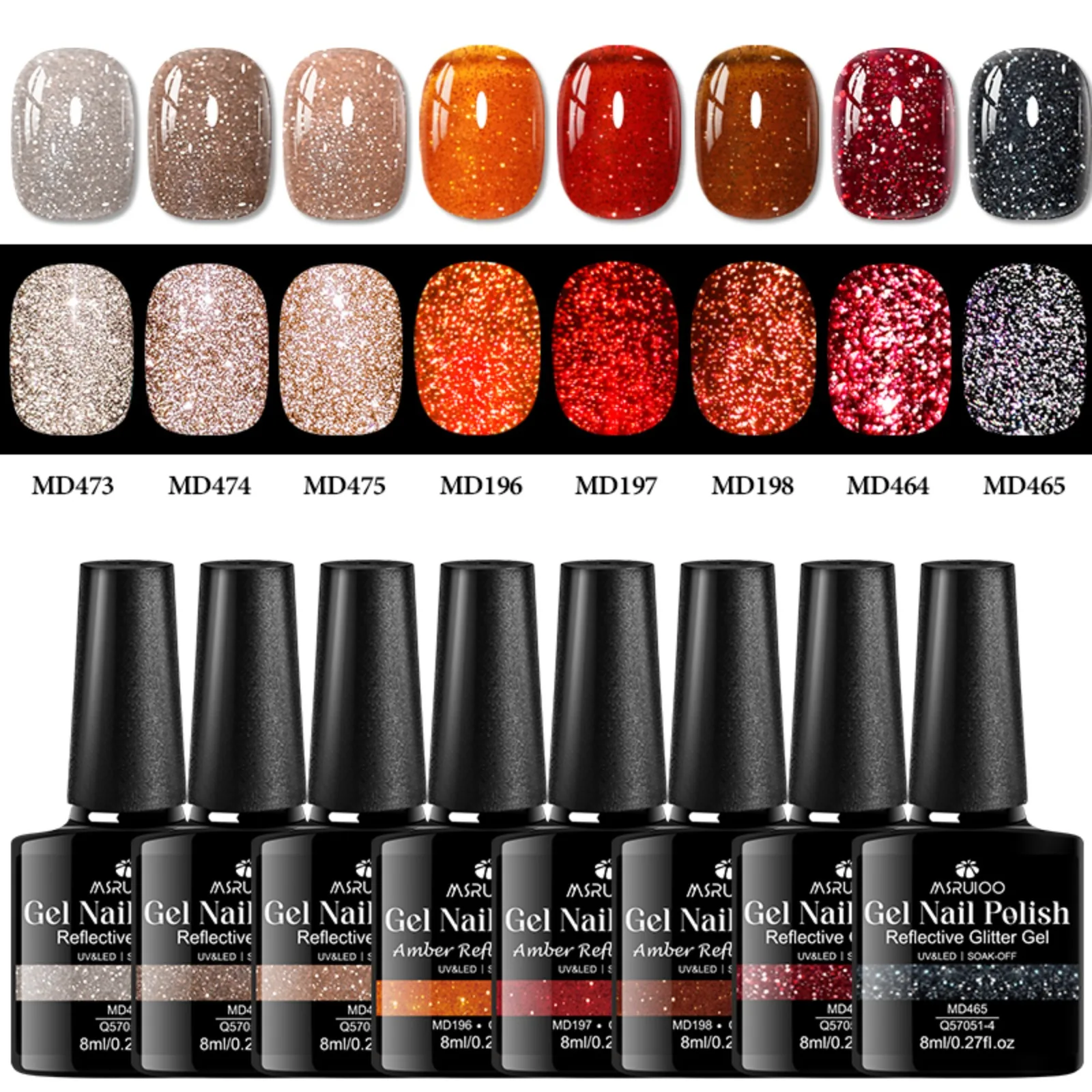 8pcs Reflective Glitter Gel Nail Polish Set Shiny Effect Semi Permanent UV LED Gel Nail Art Varnish Manicure DIY Nail Supplies