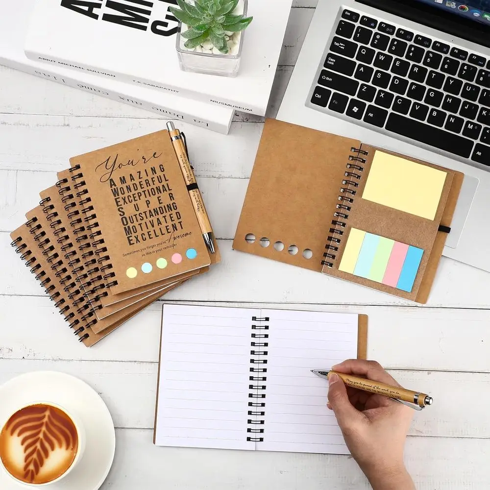 Bulk Inspirational Notebooks for Christmas: Employee & Teacher Gifts with Bamboo Pens & Sticky Notes