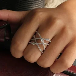CAOSHI Luxury Fashion Cross Finger Rings for Women Bright Zirconia Jewelry for Party Stylish Female Daily Wearable Accessories