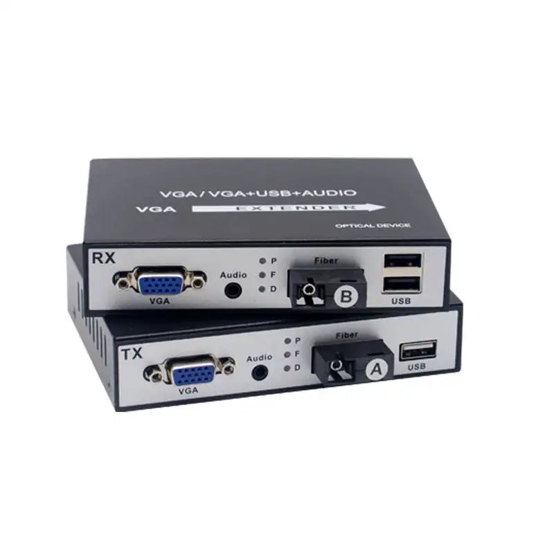 High Quality 1Pair VGA Fiber Optic Exender with KVM Keyboard Mouse 1080p extender 20KM VGA to Fiber Optic Converter