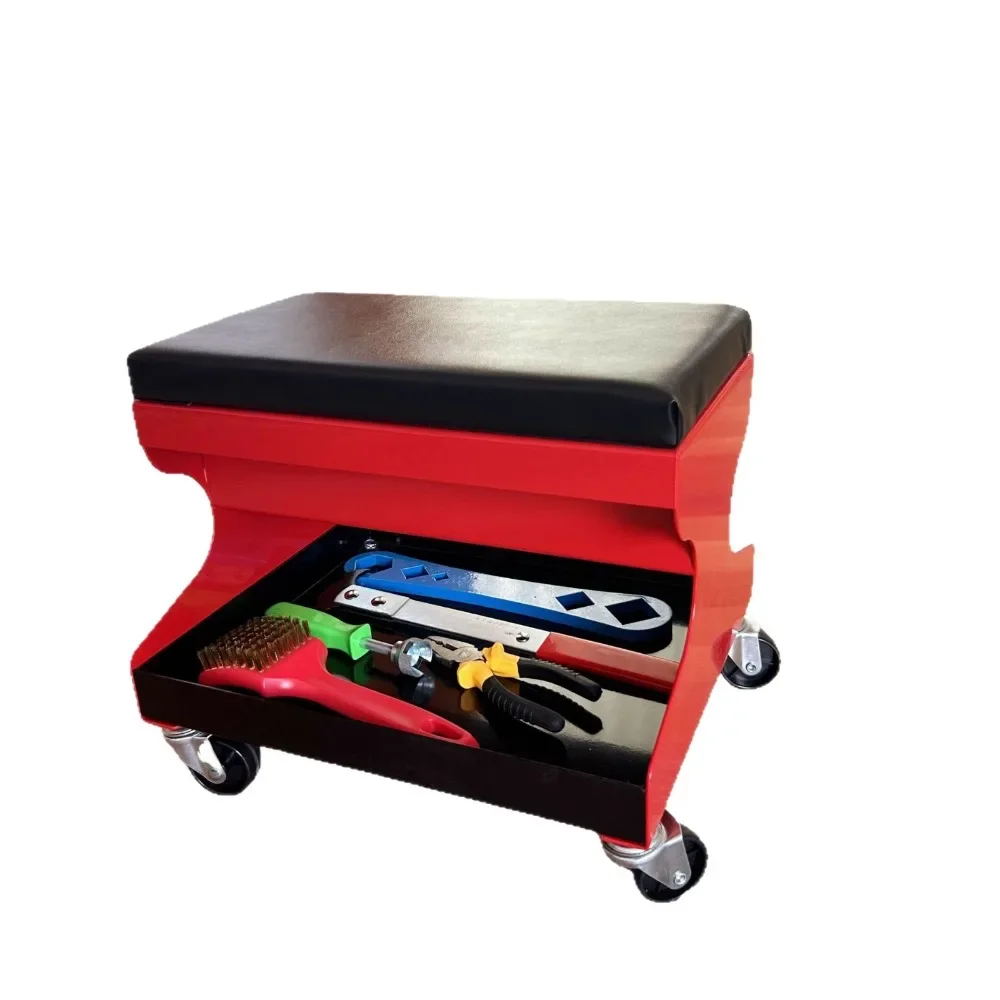 Sturdy U Type Auto Service Square Stool Mobile Mechanics Seat Equipped With Tool Holding Tray