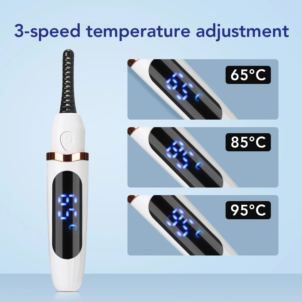 Rizos de pestañas, 3 engranajes de temperatura, portátil, pequeño, eléctrico, rizador de pestañas en caliente, peine eléctrico de larga duración,