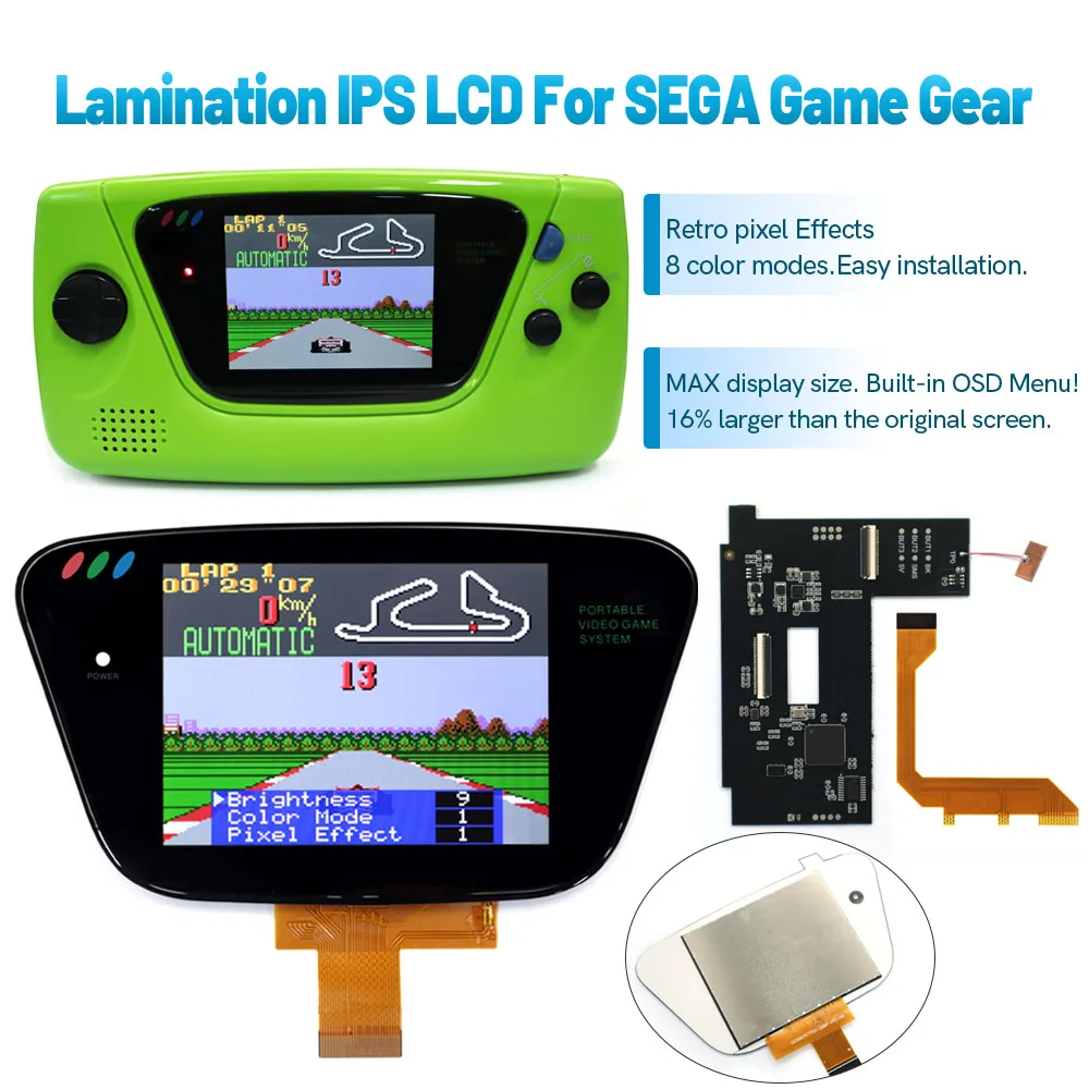 HISPEEDIDO 640x480 Display Resolution For Sega GG Pre-Laminated LCD Screen Kits Full Screen Display LCD Highlight Brightness