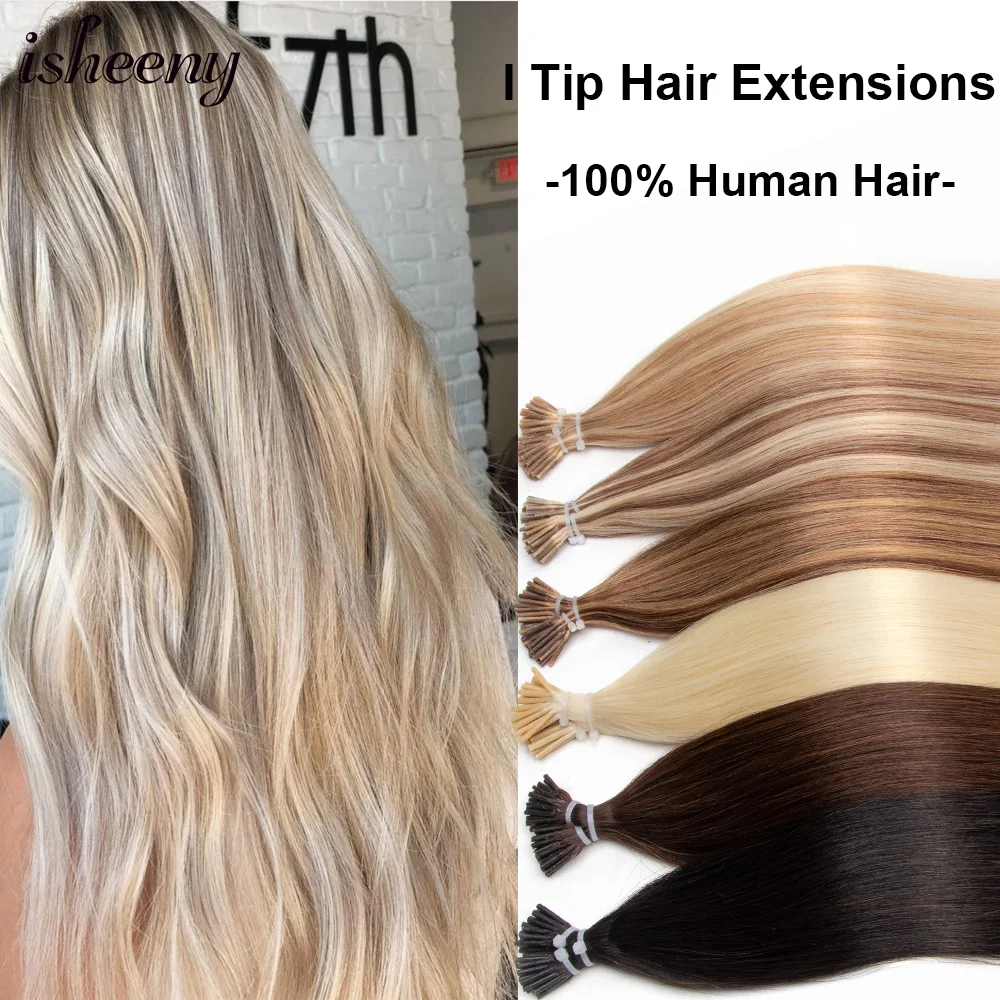 isheeny I Tip Hair Extensions Natural Straight Real Human Hair Extensions 30g/pack Lightweight Thin Keratin Hair 12