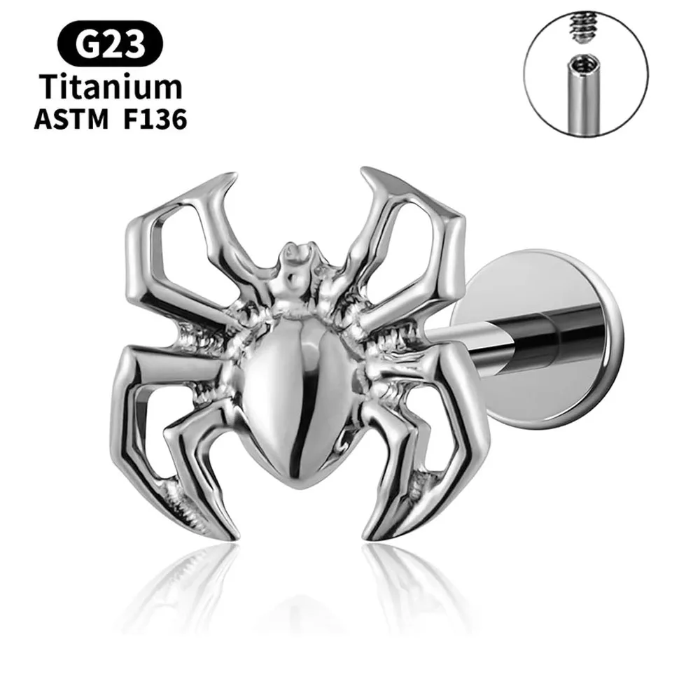 G23 Titanium 16G Internally Thread Spider Ear Cartilage Tragus Helix Earrings Labret Lip Stud Piercing Jewelry With Gift Box