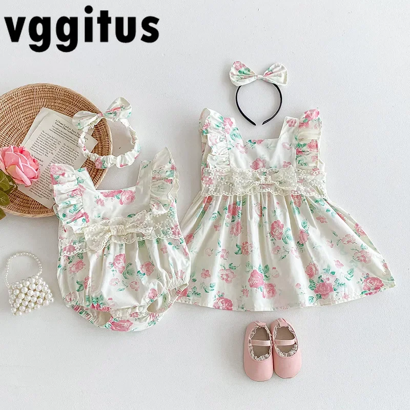 طفل الفتيات ملابس الصيف شقيقة مضيئة الأكمام فستان زهرة مقوس دانتيل ارتداءها فستان الأميرة الاطفال مطابقة الزي H3352