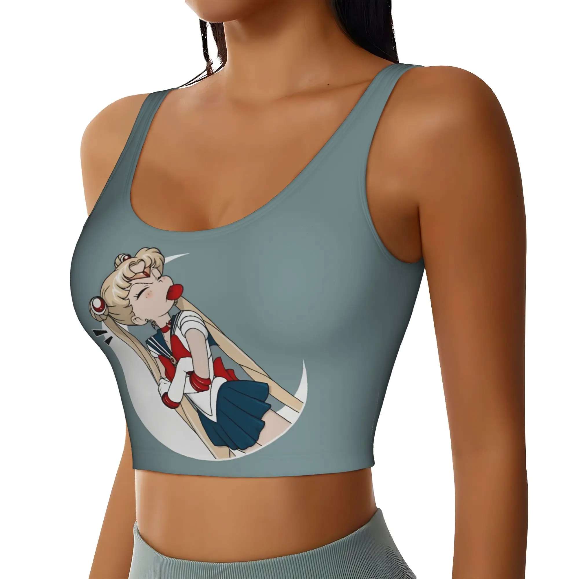 Custom Sailors Anime Moons Workout Crop Tank Tops Women's Seamless Usagi Tsukino Running Yoga Sports Bras