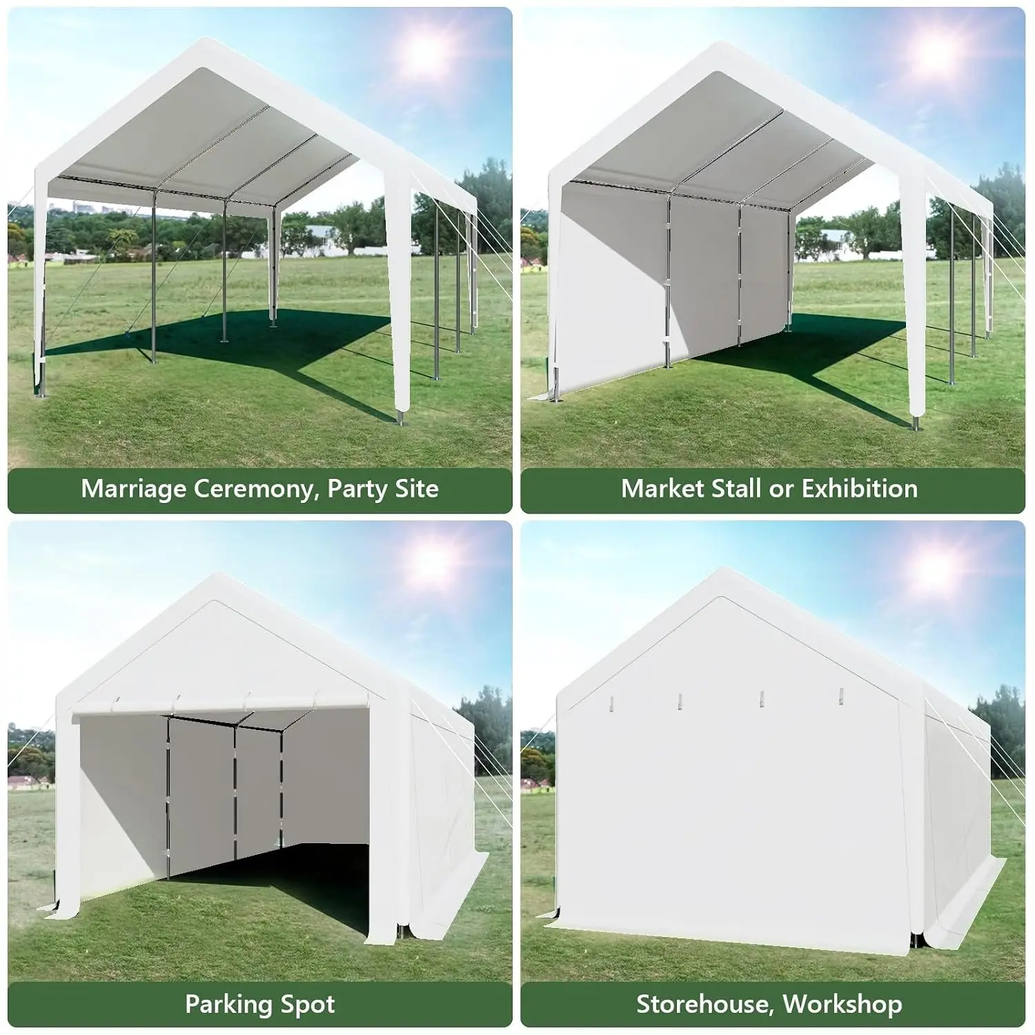 Carport 10x20ft Heavy Duty Canopy Storage Shed,Portable Garage Party Tent,Portable Garage with Removable Sidewalls, Customized