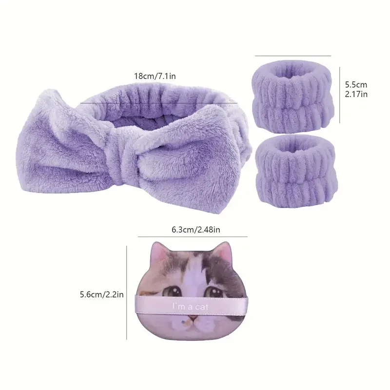 7pcs Cat Pattern Powder Puff with Strap Spa Headband Wristband Set Face Makeup Beauty Tools Cosmetic Foundation Makeup Tools Set